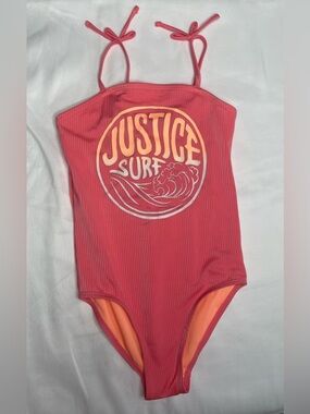 Justice Pink One-Piece Swimsuit with Surf Graphic